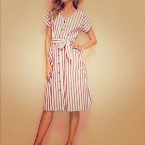 Striped Front Buttoned Tea Dress
